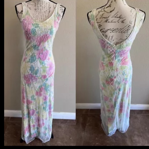 Rickie Freeman for T.J Nites Mesh Beaded Floor Length Gown Size 4 - Picture 3 of 14